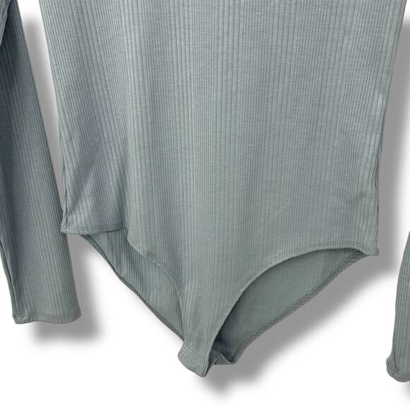 NEW Self Esteem Blue Bodysuit Size Medium Ribbed Knit Long Sleeve Lace Trim - Picture 2 of 6